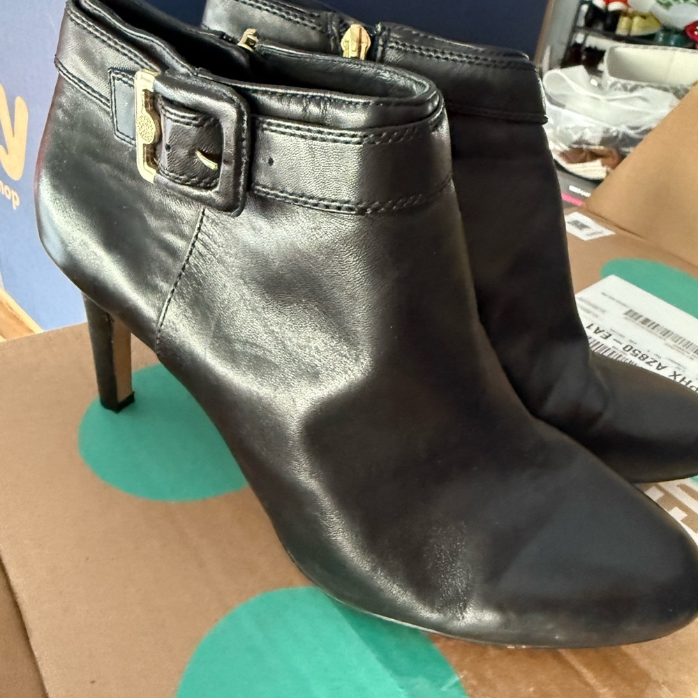 Vince Camuto Black Ankle Booties with Silver Buckle